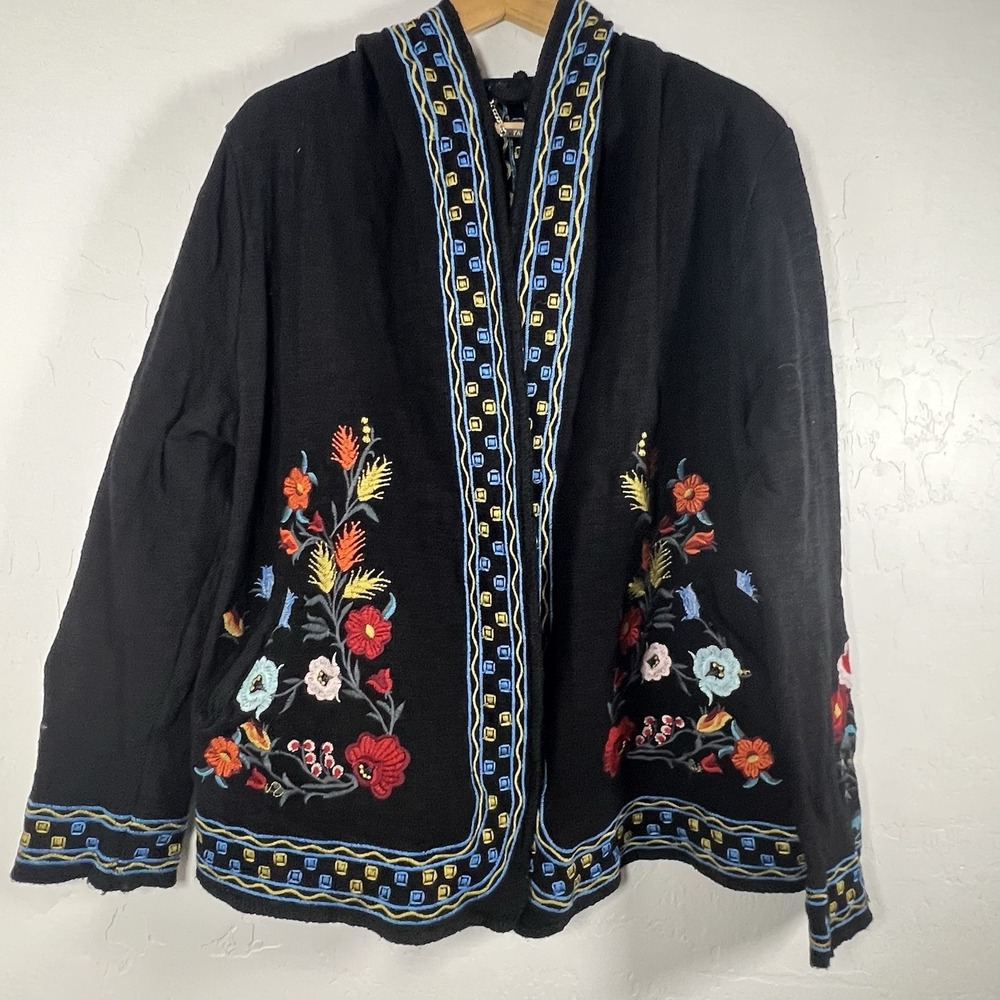 Paparazzi Women's XL Embroidered Hooded Jacket Sweater Boho Festival Floral